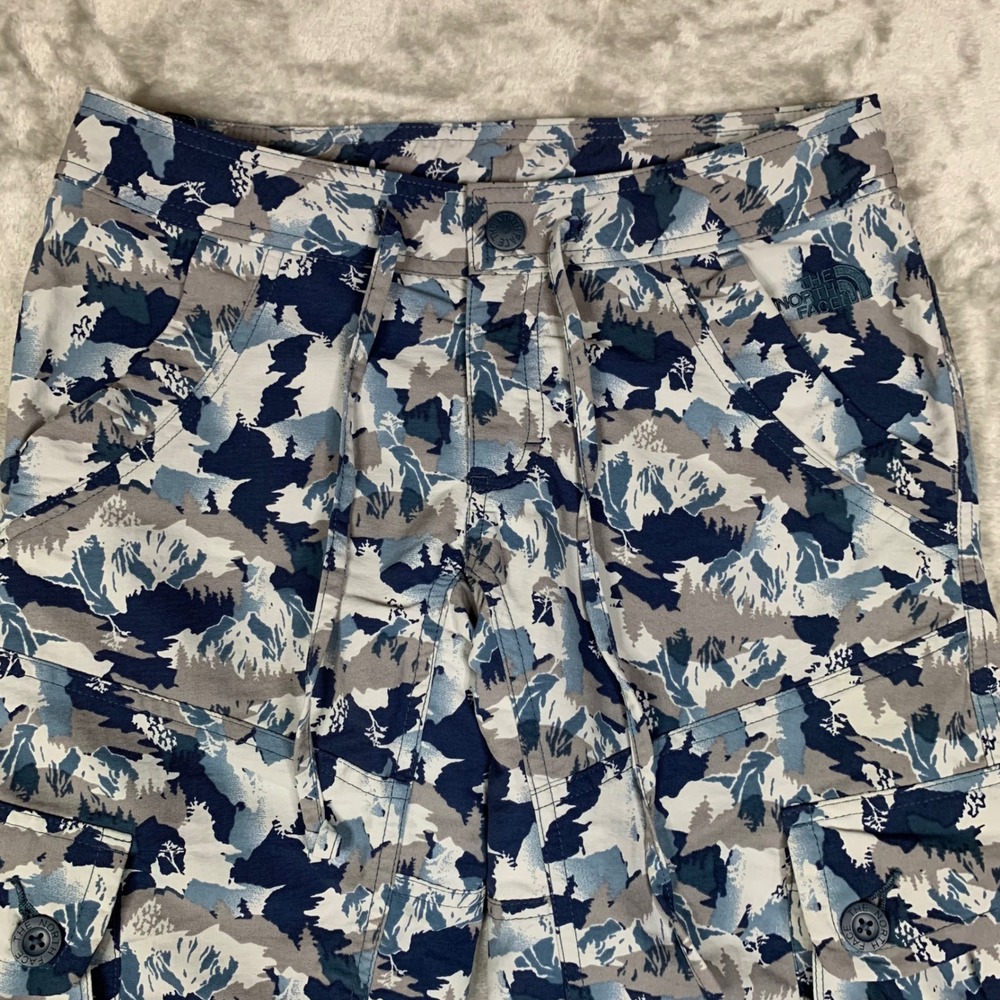 The North Face Womens Size 0 Paramount Camo Cargo Capri Pants Blue Gray Hiking - Picture 2 of 15